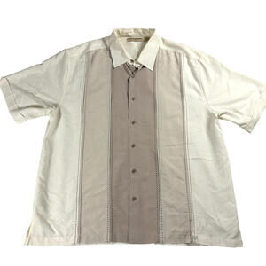 Havanera Mens XXL Cream Button Up Shirt Short Sleeve Retro Cabana Resort Wear!!!